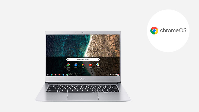 Een Chromebook met Chrome OS logo. 
