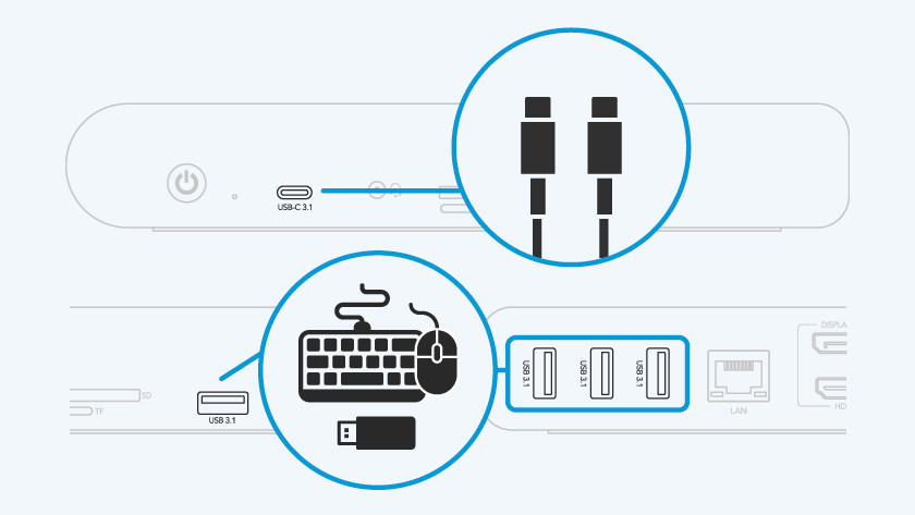 Accessoires aansluiten met usb A of usb C