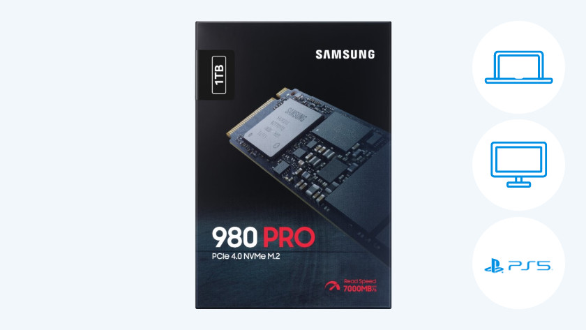 The Samsung 980 Pro works together with a desktop, laptop, and PlayStation 5