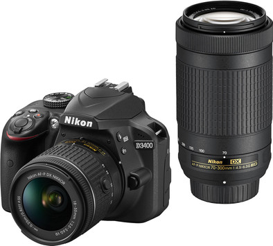 Le produit Nikon D3400 AF-P 18-55 mm + 70-300 mm ne sera plus jamais disponible