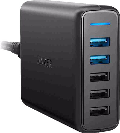 Anker PowerPort Speed Oplader 5 Usb Poorten 18W Quick Charge 3.0 Zwart is nooit meer leverbaar