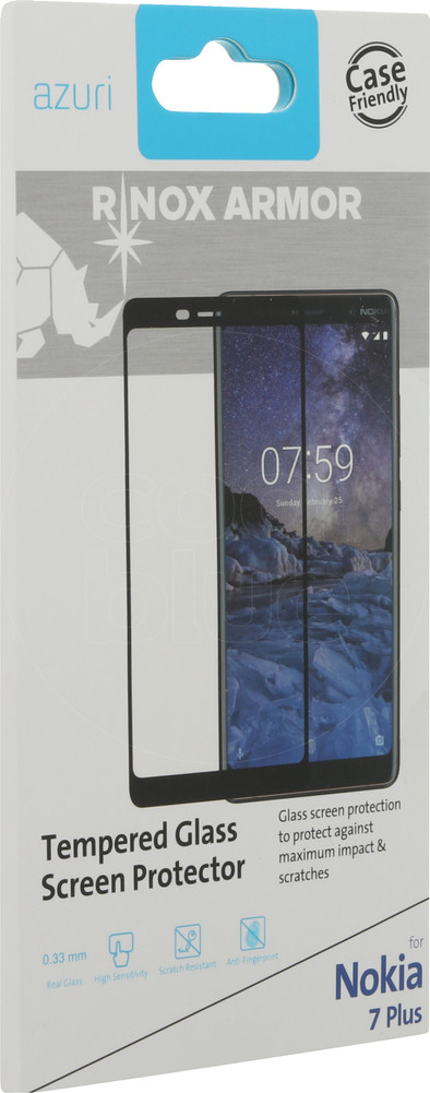 Azuri Gehard Glas Nokia 7 Plus Screenprotector Glas Zwart is nooit meer leverbaar