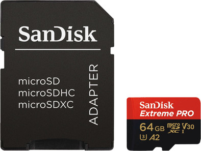 SanDisk MicroSDXC Extreme PRO 64GB 170MB/s + SD Adapter is nooit meer leverbaar