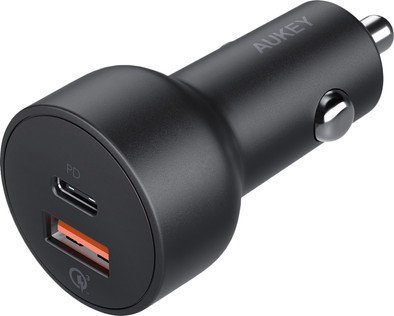 Aukey Autolader Usb A + Usb C 4A Quick Charge + Power Delivery Zwart is nooit meer leverbaar