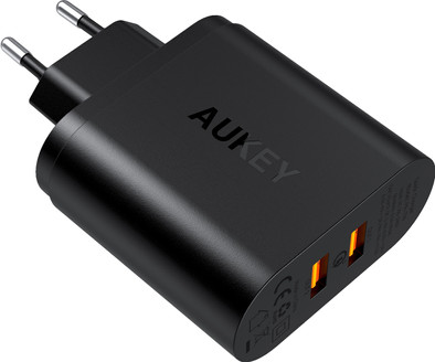 Aukey Oplader met Micro Usb Kabel 2 Usb Poorten 18W Quick Charge Zwart is nooit meer leverbaar