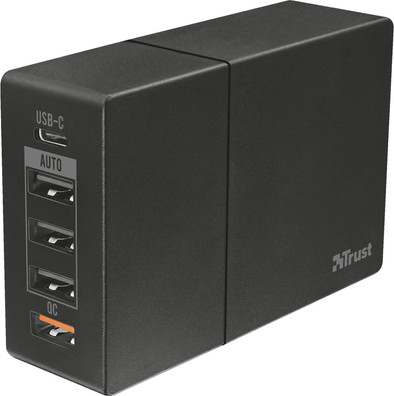 Trust Ultra Fast Usb-a/Usb-c Thuislader 5 poorten 3A Quick Charge Zwart is nooit meer leverbaar