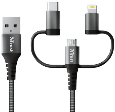 Trust Keyla 3-in-1 Usb A naar Usb C / Lightning / Micro Usb Kabel 1m Aluminium Zwart is nooit meer leverbaar