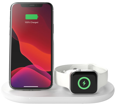 Le produit Belkin 3-en-1 Chargeur Sans Fil 7,5 W avec Support et Chargeur Apple Watch Blanc ne sera plus jamais disponible