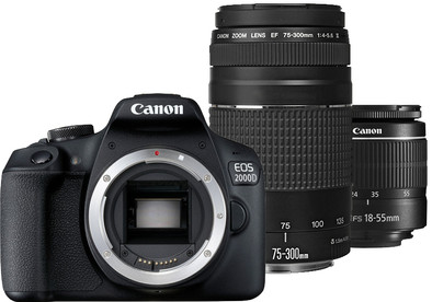 Le produit Canon EOS 2000D + EF-S 18-55 mm f&#x2F;3.5-5.6 DC III + EF 75-300 mm f&#x2F;4-5.6 DC III ne sera plus jamais disponible