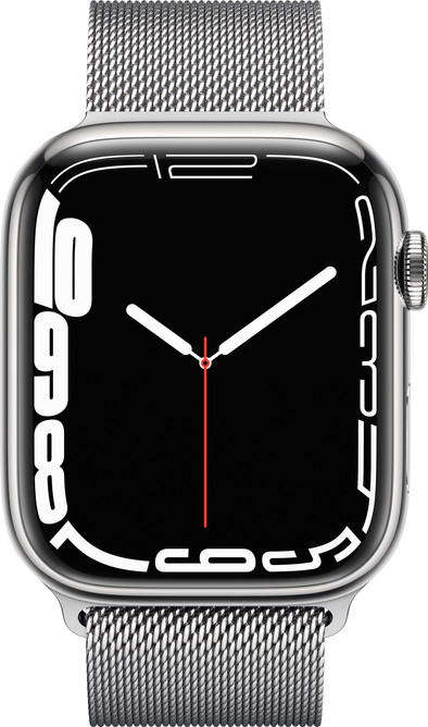 Apple Watch Series 7 4G 45mm Zilver Rvs Milanese Polsband is nooit meer leverbaar