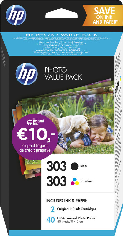 HP 303 Cartridges Combo Pack + 40 vellen 10x15 fotopapier is nooit meer leverbaar
