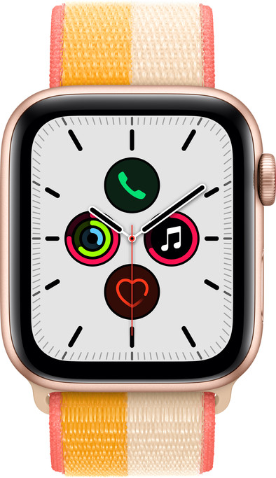 Apple Watch SE 4G 44mm Roségoud Aluminium Mais/wit Nylon Sport Loop is nooit meer leverbaar