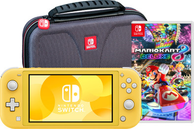 Nintendo Switch Lite Geel + Mario Kart 8 Deluxe + Bigben Beschermtas is nooit meer leverbaar