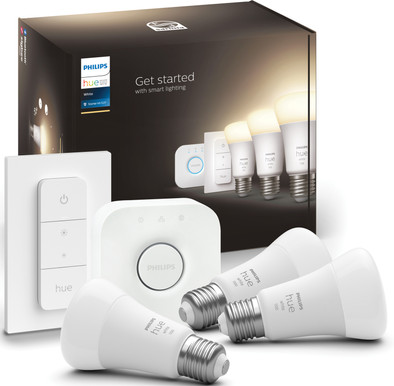 Philips Hue White Starter Pack E27 met 3 lampen, dimmer + Bridge is nooit meer leverbaar
