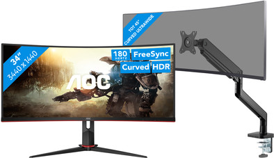 AOC CU34G2XP/BK + BlueBuilt Monitorarm Mechanische Veer voor 1 Ultrawide Monitor is nooit meer leverbaar