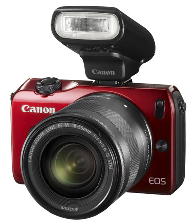 Canon EOS M rood + 18-55mm + flitser is nooit meer leverbaar