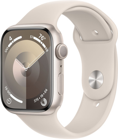 Apple Watch Series 9 4G 45mm Starlight Aluminium Sportband M/L is nooit meer leverbaar