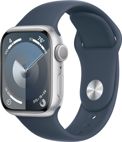Apple Watch Series 9 41mm Zilver Aluminium Sportband Blauw M/L is nooit meer leverbaar