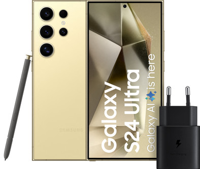 Samsung Galaxy S24 Ultra 512GB Geel 5G + Samsung Snellader 25 Watt Zwart is nooit meer leverbaar