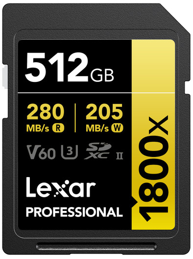 Lexar Professional SDXC 1800x GOLD 512GB 280MB/s is nooit meer leverbaar