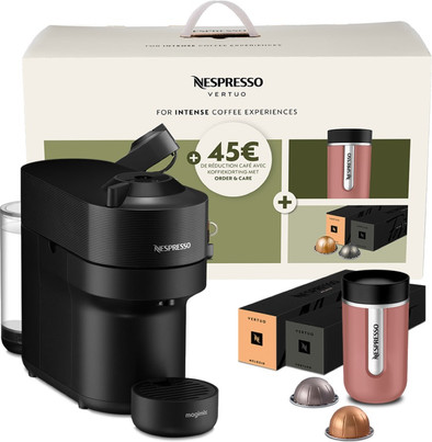 Magimix Nespresso Vertuo Pop Liquorice Black + 20 capsules + Travel Mug is nooit meer leverbaar