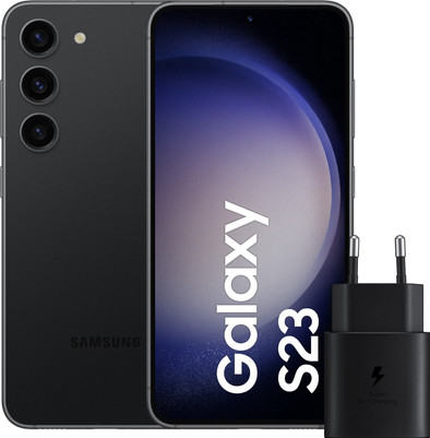 Samsung Galaxy S23 128GB Zwart 5G + Samsung Oplader 25 Watt Zwart is nooit meer leverbaar