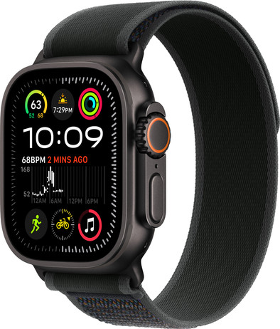 Apple Watch Ultra 2 4G 49mm Zwart Trail Band Zwart M/L is nooit meer leverbaar