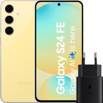 Samsung Galaxy S24 FE 128GB Geel 5G + Samsung Oplader 25 Watt Zwart is nooit meer leverbaar