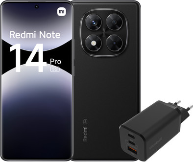 Redmi Note 14 Pro 256GB Zwart 5G + BlueBuilt Oplader met 3 Usb Poorten 65W Zwart is nooit meer leverbaar