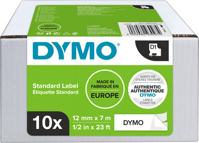 DYMO D1 12mm x 7m 10 tapes Zwart Wit Labels is nooit meer leverbaar