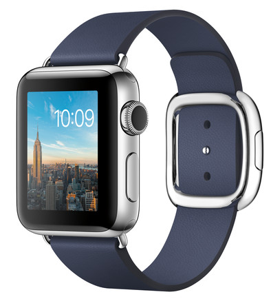 Apple Watch Series 2 38mm Roestvrij Staal/Middernachtblauwe Leren Band Moderne Gesp - L is nooit meer leverbaar