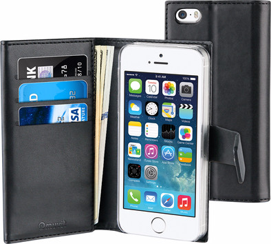 Muvit Luxe Wallet Apple iPhone 5/5S/SE Book Case Zwart is nooit meer leverbaar