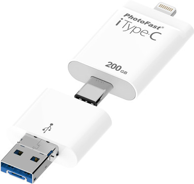 PhotoFast 4 in 1 flash drive Lightning/USB C/USB A Wit 200GB is nooit meer leverbaar