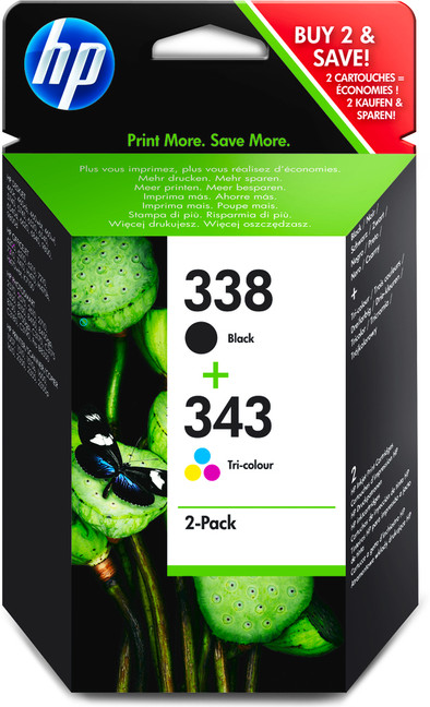 HP 338/343 Cartridge Zwart + Combo Pack 3-Kleuren (SD449EE) is nooit meer leverbaar