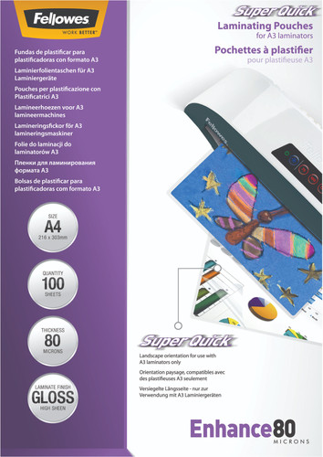 Fellowes Laminator covers SuperQuick 80 mic A4 (100 Pieces) Main Image