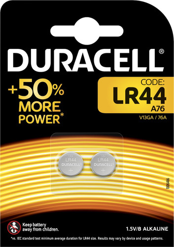 Pile bouton alcaline Duracell 'LR44' 1,5 V - 2 pcs