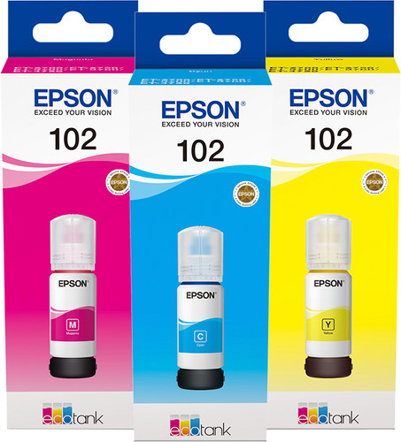 Epson 102 Bouteilles d'Encre 3 Couleurs Pack Combiné Main Image