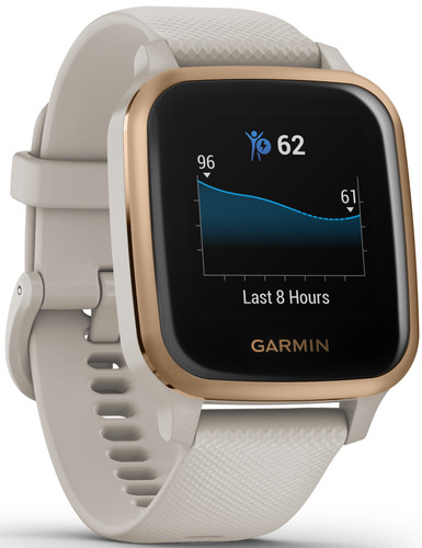 Garmin Venu Sq Music Beige/Rosé Goud + Garmin Leren Bandje Crème - Coolblue  - Voor 23.59u, morgen in huis