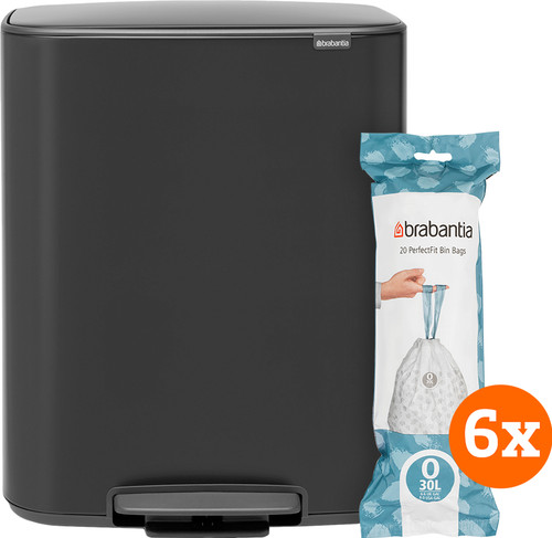 Brabantia Bo Pedal Bin 2x 30L Matte Black + Trash Bags (120 units) Main Image