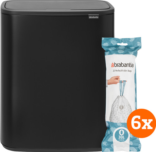 Brabantia Bo Touch Bin 2x 30L Matte Black + Trash Bags (120 units) Main Image