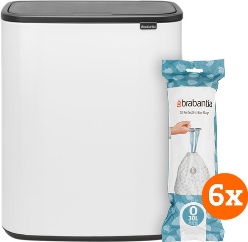 Brabantia Bo Touch Bin 2 x 30 Liter White + Vuilniszakken (120 stuks) Main Image