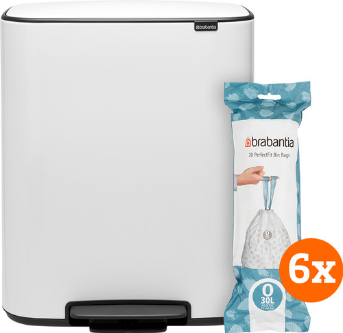 Brabantia Bo Pedal Bin 2 x 30 Litres White + Sacs Poubelle (120 stuks) Main Image