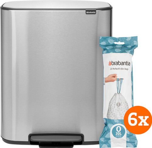 Brabantia Bo Pedal Bin 2 x 30 Liter Rvs Fingerprint Proof + Vuilniszakken (120 stuks) Main Image