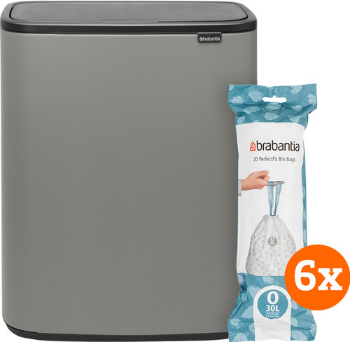 Brabantia Bo Touch Bin 2 x 30 Litres Mineral Concrete Grey + Sacs Poubelle (120 pièces) Main Image