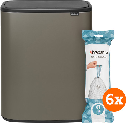 Brabantia Bo Touch Bin 2x 30L Platinum + Trash Bags (120 units) Main Image