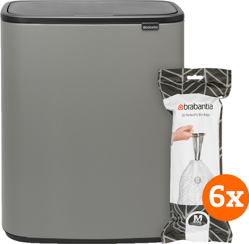 Brabantia Bo Touch Bin 60 Litres Mineral Concrete Grey + Sacs Poubelle (120 pièces) Main Image