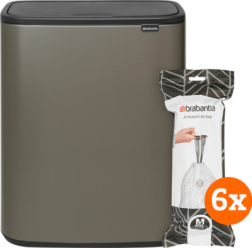 Brabantia Bo Touch Bin 60L Platinum + Trash Bags (120 Units) Main Image