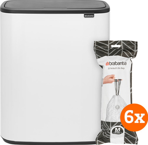 Brabantia Bo Touch Bin 60 Litres White + Sacs Poubelle (120 pièces) Main Image