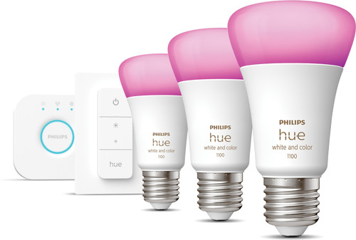 Aanleg cache Het eens zijn met Philips Hue White & Color Starter Pack E27 met 3 lampen, dimmer + Bridge -  Smart lampen - Coolblue