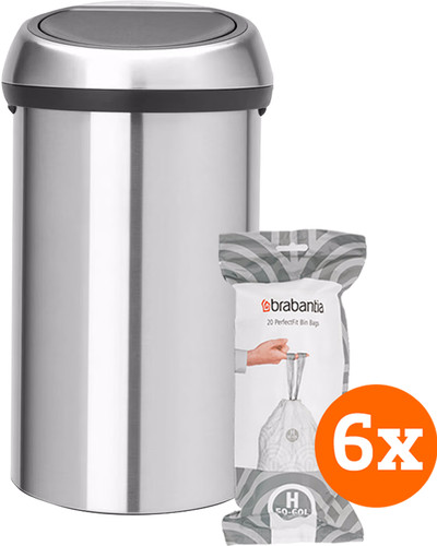 Brabantia Touch Bin 60L Matte Steel + Trash Bags (120 units) Main Image